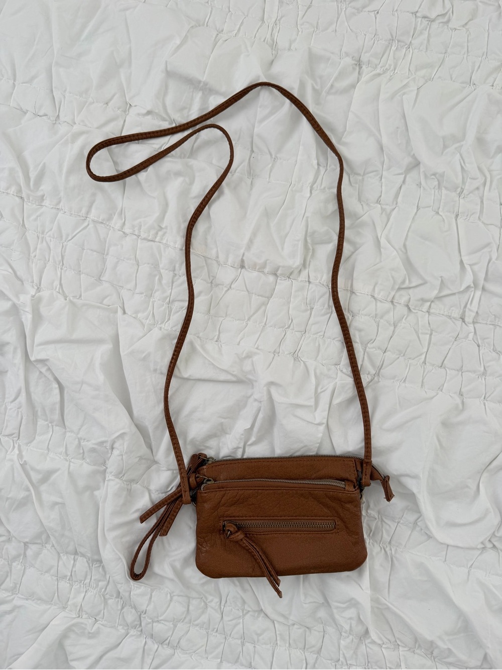 Urban Outfitters Faux Brown Leather Crossbody Bag with Front Zips